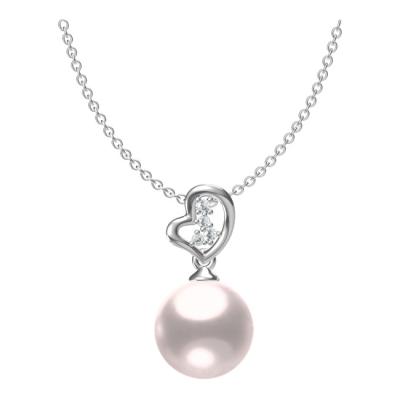 China TRENDY Real Freshwater Pearl Necklace Charm Heart CZ Necklace Natural Sterling Silver 925 Jewelry for sale