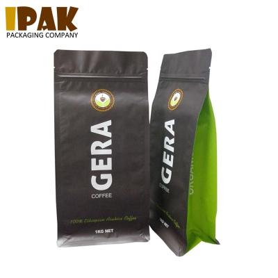 China Factory Supply Moisture Proof Flat Bottom Coffee Packaging Bags 1kg Flat Bottom Pouch With Zipper for sale