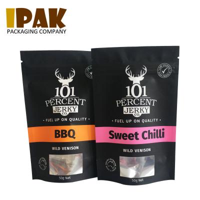 China Food Resealable Jerky Packaging Bags With Window for sale