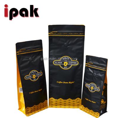 China Food Custom Design Coffee Bean Packaging Pouch Bags 12 Ounce Top One Way Zipper Recyclable Rack Block Bottom for sale