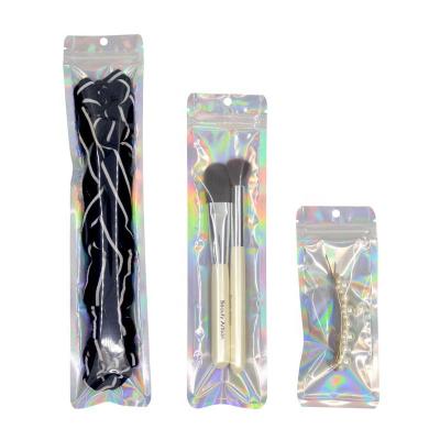 China Low MOQ 500pcs 3 Side Hologram Moisture Proof Hologram Zipper Seal Foil Packaging Bags For Makeup Brush for sale