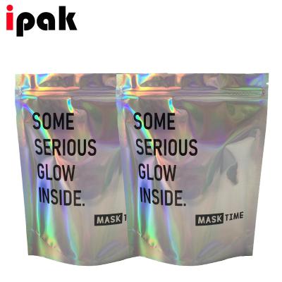 China Clear Hologram Moisture Proof Stand Up Pouches Daily Skincare Makeup Cosmetics Packaging Bags for sale