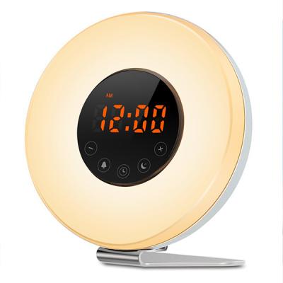 China New Modern European and American Best-selling LED Colorful Wake Up Clock Light Sound Than Natural Wake Up Light Smart Clock for sale