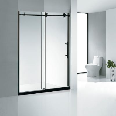 China Kmry Modern Bathroom Black Frameless Glass Shower Doors MD8013C Matte Finish Stainless Steel Sliding for sale