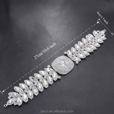 China Flatback 4*27CM Handmade Crystal Horse Sewing Sash Rhinestone Applique Bridal Patch for sale