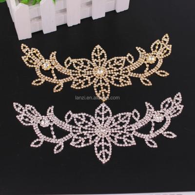 China Flatback 21.4*8.5CM Handmade Flower Rhinestone Applique Crystal Glass Trim For Lady Dress Sew On for sale