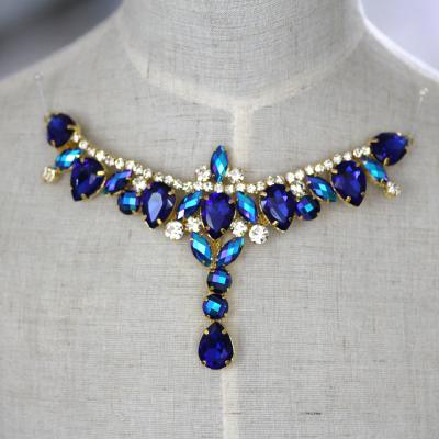 China New Colorful Flatback 17*8.5CM Resin Rhinestone Applique Sew On Dress Neckline Decoration Dance Cloth for sale