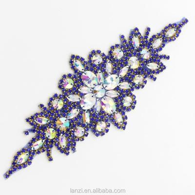 China Flatback 9*25CM Mix Color Rhinestone Wedding Dress Applique and Blue Bridal Applique for Sashes Headpieces by DIY Sewing or Hotfix for sale