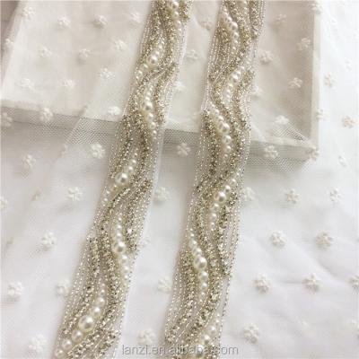 China Flatback Wedding Sash Applique Rhinestone Trims With Crystals And Beads By Sewing And Hot Fix For DIY Handmade Bridal Sash Headpieces for sale