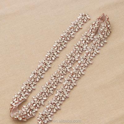 China Flatback 1Yard Silver/Rose Gold Wedding Rhinestone Applique Crystal Trim Accessories For Wedding Dress Sash Headpiece Bridal Bags for sale