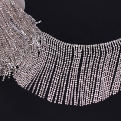 China Flatback 10CM Length Neat Fringe With Chain Crystal Appliques, Hat Decoration Rhinestone Trim Rhinestone Tassel Trim Belt Chain for sale