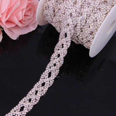 China Handmade Flatback Rhinestone Cup Chain Trim For Wedding Bridal Headband Dress Sash Belt Applique for sale