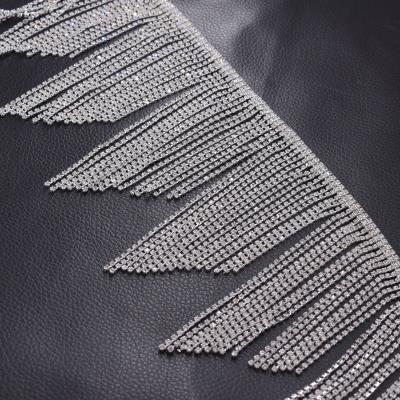 China Flatback Fringe Trimmings 11cm Tassel Length Rhinestone Crystal Appliques For Wedding Dress Apparels Sew On Patches for sale