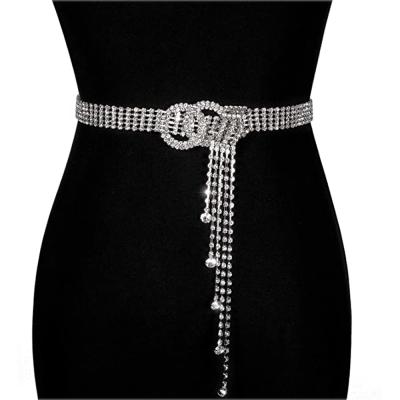 China Flatback Women Crystal Rhinestone Waistband Belt Sparkle Chain With Double O Ring Belt for sale