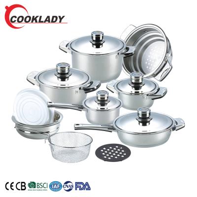 China Viable Professional Cheap Non-stick Frying Pan Cookware Set Of 16 PCS Stainless Steel Cooking Pots And Pans for sale