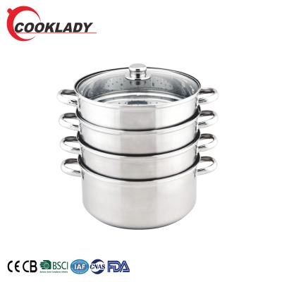 China Sustainable Custom Printed Household 4-Layer Seafood Glass Steamer Hot Pot With Steam Rack For Fish for sale