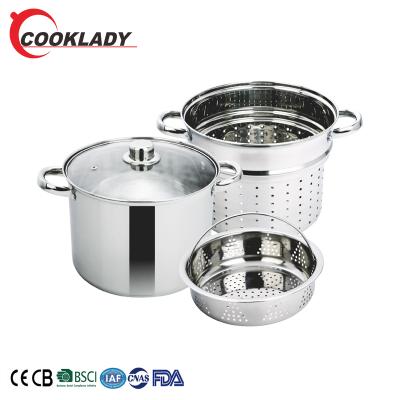 China Sustainable China Made 20Cm 201 Stainless Steel Pasta Pot Set With Strainer And Basket for sale