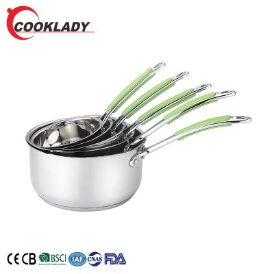 China China Best Sustainable New Design 5Pcs Pan Without Lid Stainless Steel With Silicone Zinc Alloy Handle for sale