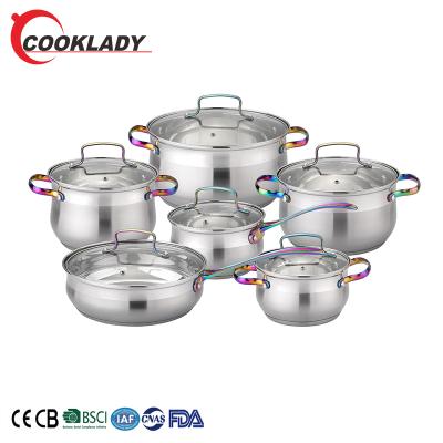 China 12 Pieces Rainbow Color Kitchenware Stainless Steel Cookware Set Durable Professional Portable Non-stick Cookware Set for sale