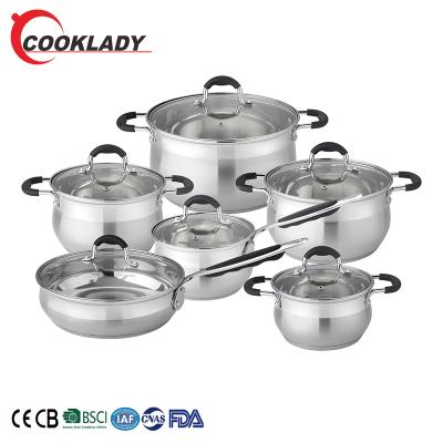 China Factory Sustainable Wholesale 12 Pieces 5 Layers Cooking Ware Non Sticky Large Pan Dinner Cookware Set for sale