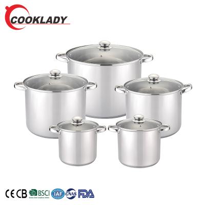 China Sustainable Acceptable OEM Stainless Steel Promotional Cooking Pots 10 Pcs Cookware Sets for sale