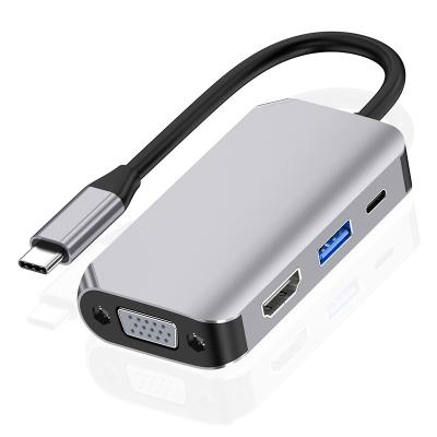 China Smart Type-c Adapter Hub Docking Station Hd-Mi+Vga+Usb3.0+Pd Power Supply Laptop Phone USB Charger U-001 for sale