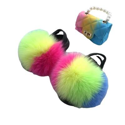 China Deodorization Baby Fox Fur Slippers Jelly Bag Sets Girls Cute Fluffy Children Slides Soft Furry Children's Sandals for sale