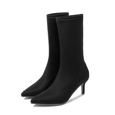 China CUSHIONING boots women's hot sales feel popular new pointy stiletto Martin boots fashion large size in black tube boots wholesale for sale