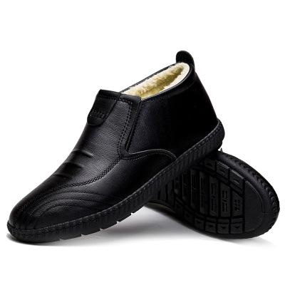 China Factory Wholesale New Round Men's Cotton Casual Shoes PU Leather Shoes Sneakers Winter Single Casual Non-slip Boots for sale