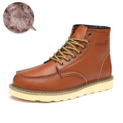 China Factory Wholesale Round Autumn Winter Cotton Warm Snow Boots British Casual Fashion High Top Shoes Genuine Leather Lovers Work Boots for sale