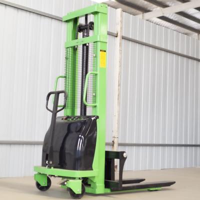 China Hotels Semi Electric Pallet Stacker 3m 3.5m 4 Meters Lifting Walking Type Electric Stacking Truck Forklift for sale