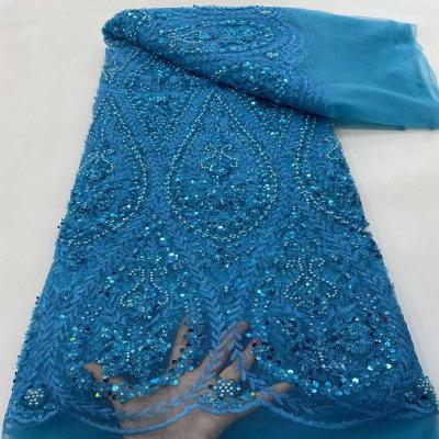 China Sustainable Hot Selling Luxury Hand - Woven Sequin Bead Lace Up Dress Embroidery High End Fabric Wedding for sale