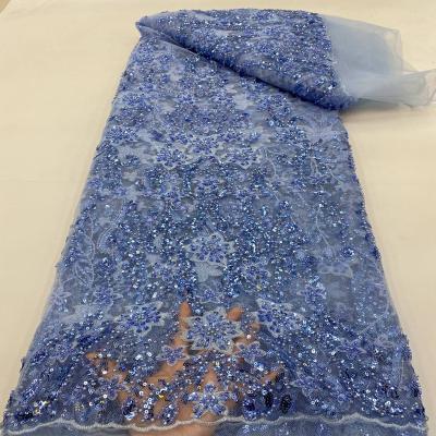 China New Flower Pattern Sequin Beads Viable Handmade Gorgeous Lace Embroidery Premium Evening Dress Fabric for sale