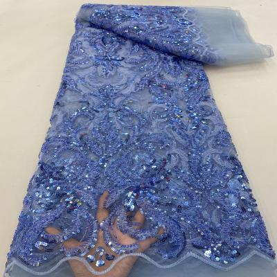 China Viable French Luxury Sequin Embroidery Bead Lace Classic Design High Quality Wedding Dress Fabric for sale