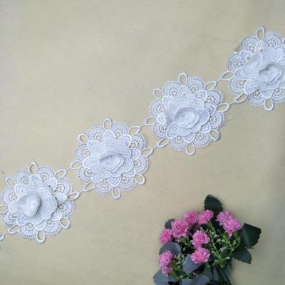 China Sustainable Style Italian Fancy Lace 3d Flower Lace Embroidered Cotton Lace Trim for sale