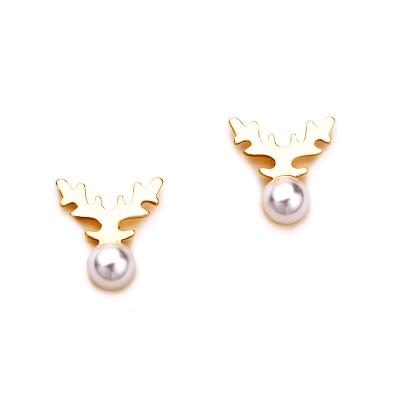 China FASHION Sensitive Fashion Pearl Reindeer Stud Earrings Christmas Goldtone Earrings for sale