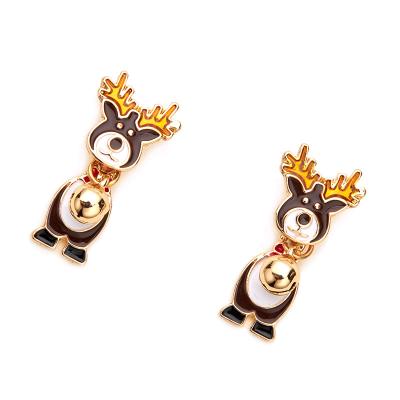 China New Design TRENDY Enamel Reindeer With Bell On Drop Earrings Christmas Earrings for sale