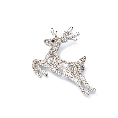 China Popular Shiny Silver ALLOY Crystal Pave Stone Jumping Reindeer Brooch Pin Christmas Brooch for sale