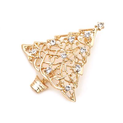 China Best Selling ALLOY 18k Gold Plated Christmas Tree Brooch With Rhinestones Christmas Brooch Pin for sale