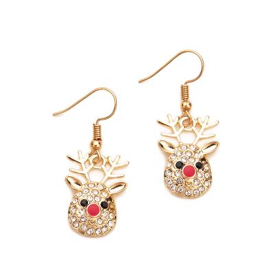 China FASHIONABLE Unique Design 18k Gold Plated Cute Reindeer Pave Stud Earrings Christmas Stone for sale