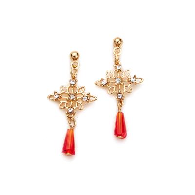 China TRENDY 18K Gold Plated Metal Drop Earrings Glass Charm Christmas Filigree Earrings for sale