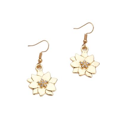 China TRENDY 18k Gold Plated Flower Shaped Drop Earrings Metal Lovely Christmas Floral Earrings for sale