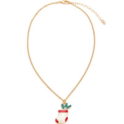 China Christmas Fashion 18k Gold With Christmas Pendant Sock Enamel Bell Necklace Pendant Necklace for sale