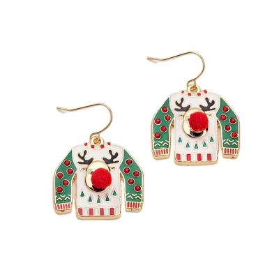 China Christmas FASHIONABLE Hot Selling Sweater Shape Enamel Drop Earrings Pom Pom Earrings for sale