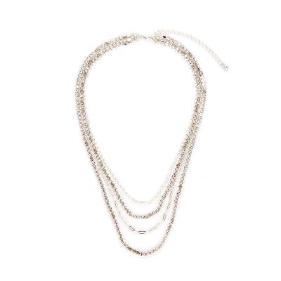 China TRENDY Fashion Rhinestone Necklace Shiny Silver Plated Crystal Multi Chain Necklace for sale