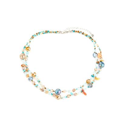 China Beautiful TRENDY Blue Tone 2 Strands Mixed Glass Bead Seed Bead Necklace for sale