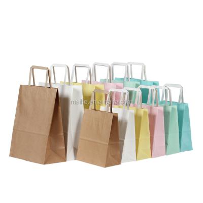 China Stocked Flexo Printing Customized Printing Kraft Paper Gift Bags Flat Paper Handle for sale