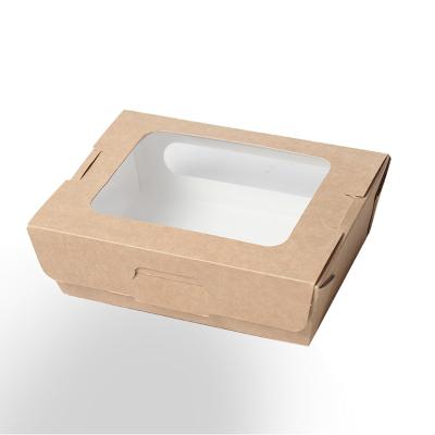 China Recyclable Take Away Fast Food Grade Brown Kraft Paper Box With Window for sale