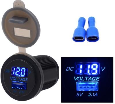 China Marine Off-Road 12V 24V Charging Motorcycle Car USB 5V 2.1A Fast Charger LED Voltage Meter Socket for sale