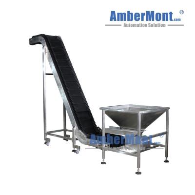 China Heat Resistant Customized Hopper Inclined Lifting Snacks PVC PU PE Belt Chain Plate Conveyor With Vibration Feeder for sale